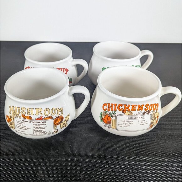 Vintage Recipe Soup Mug set of 4 (Tomato, Mushroom, Onion and Chicken Soup) - Picture 1 of 7